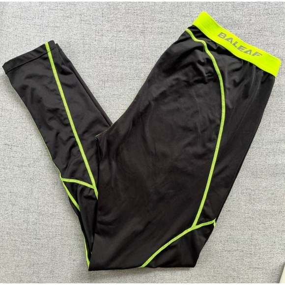 BALEAF Black neon green trim track pants leggings High visibility workout gym XL - Picture 3 of 9